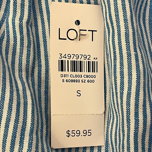Loft | New linen blend one shoulder top/blouse Womens size S stripes puff sleeve - Picture 4 of 8
